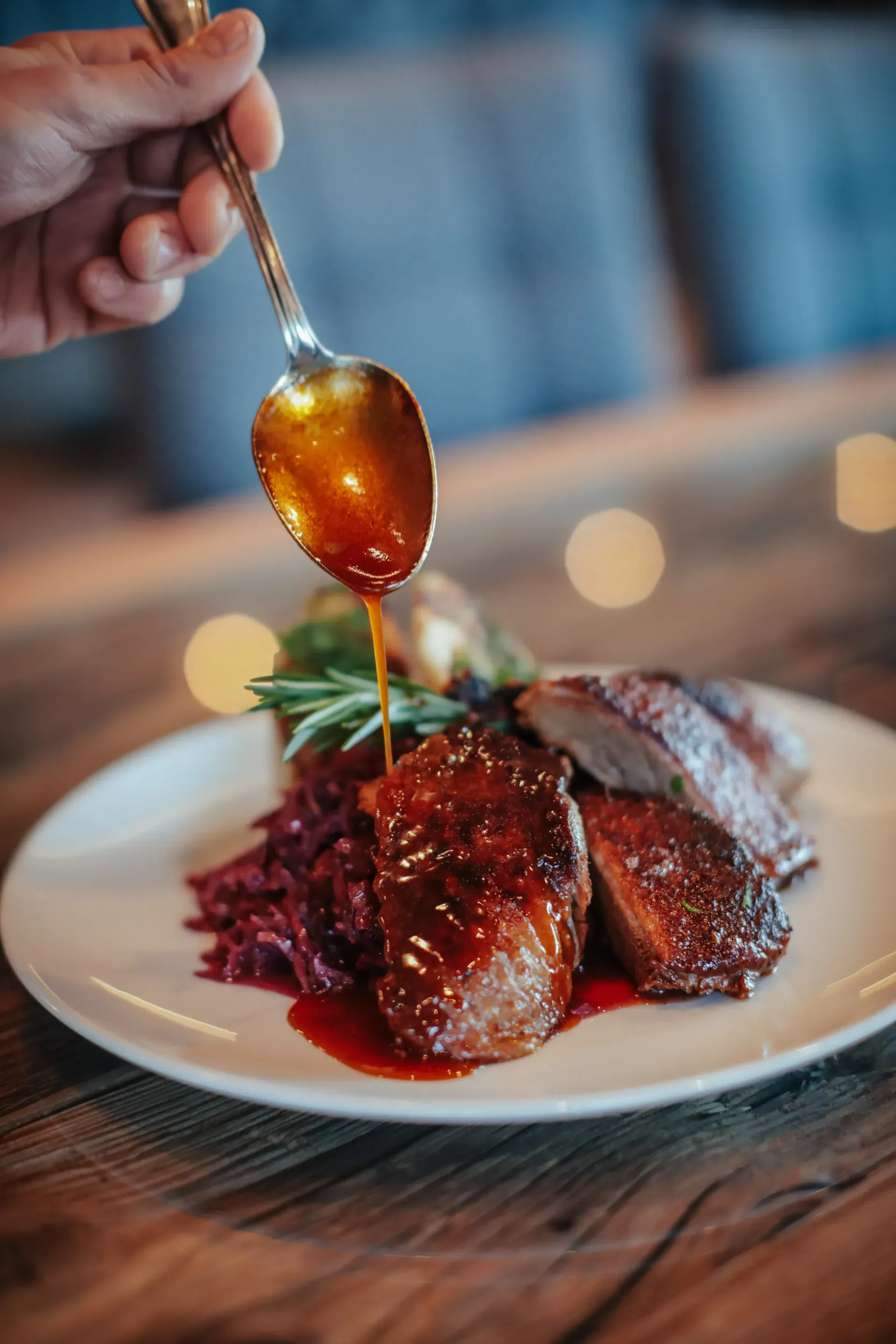 Traditional Martinmas goose with red cabbage at the Greenvieh, Tyrol