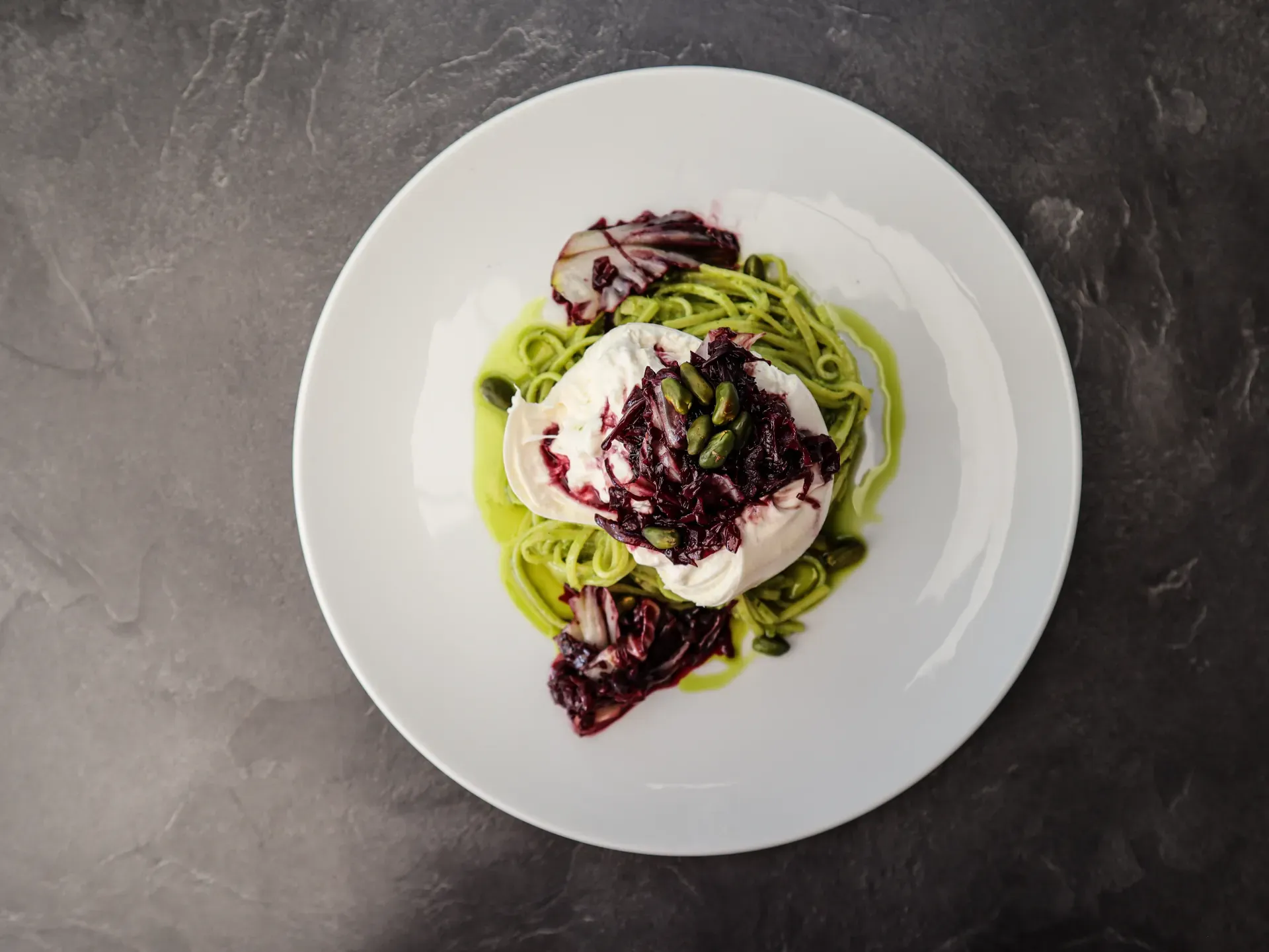 Homemade pasta with burrata from the Greenvieh kitchen